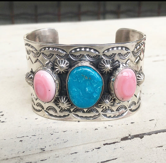 Turquoise & Queen Conch cuff